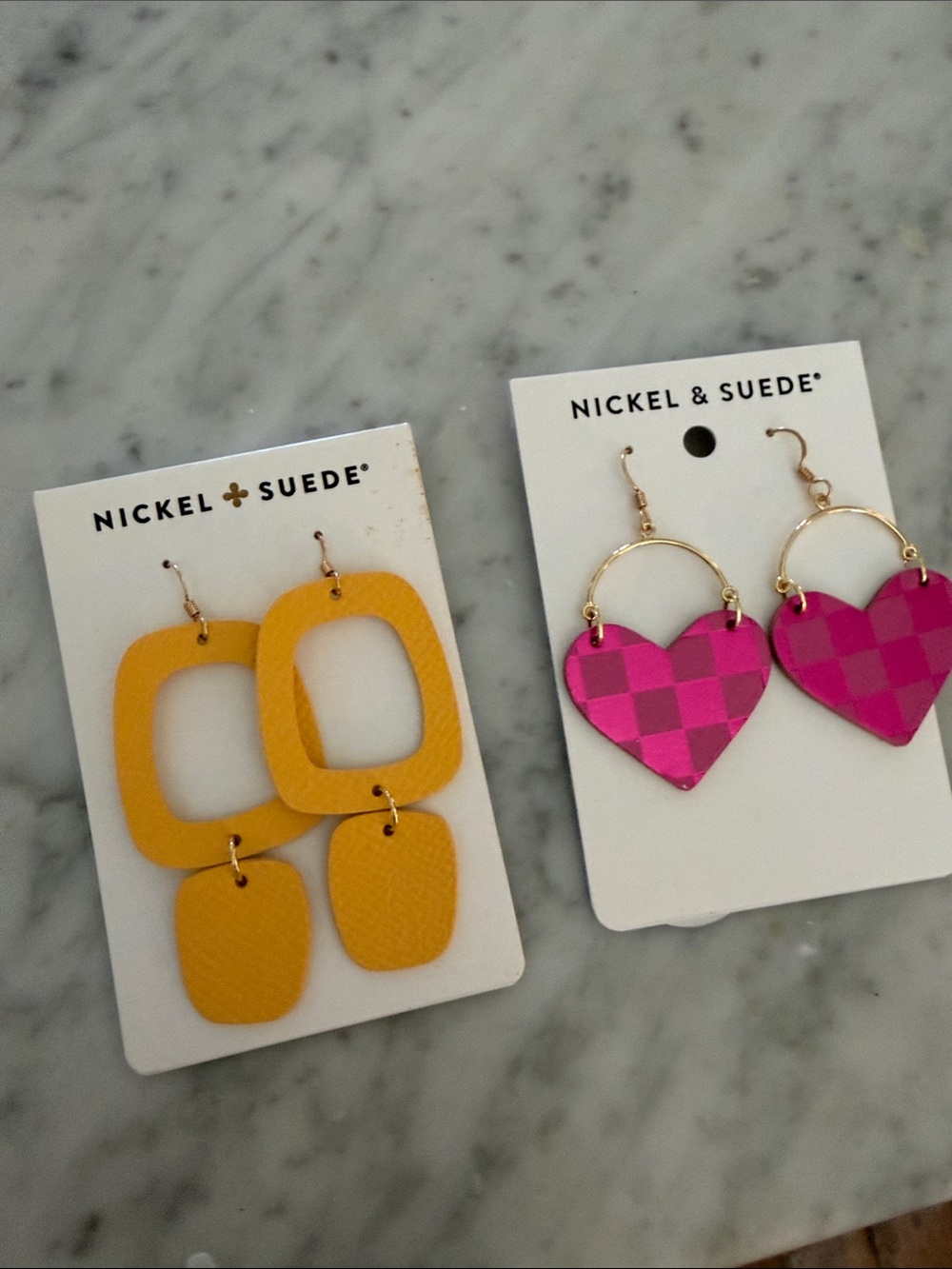 Nickel & Suede Yellow Geometric Dangle Earrings